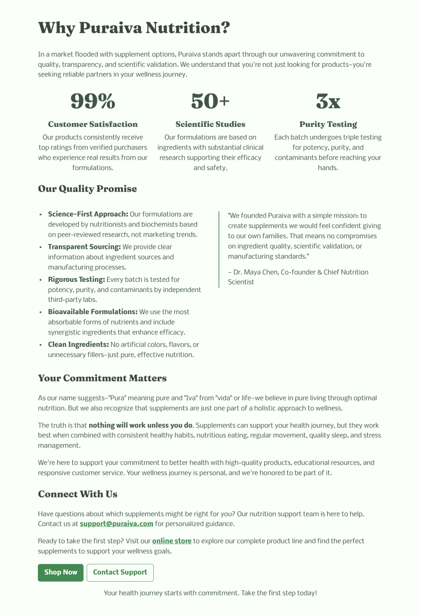 PURAIVA NUTRITION: Supplement Guide