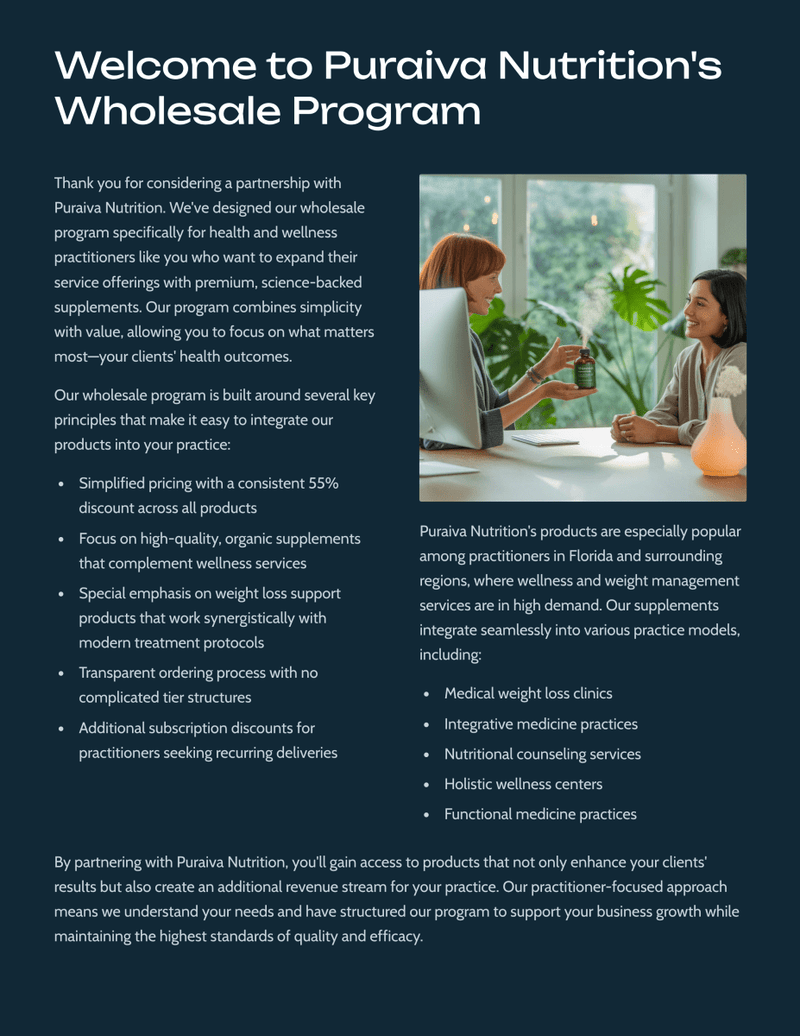 PURAIVA NUTRITION: Wholesale Program 2025