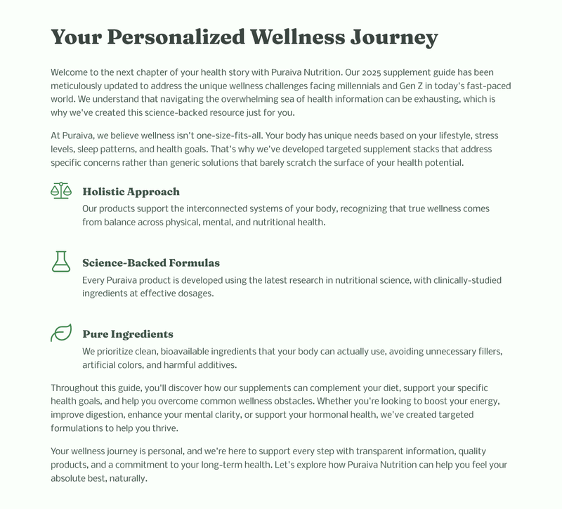 PURAIVA NUTRITION: Supplement Guide